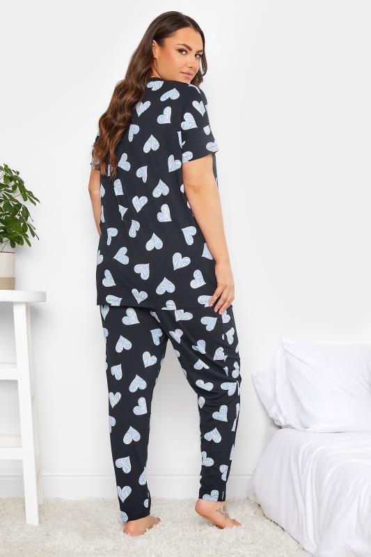YOURS Curve Navy Blue Wild Heart Print Tapered Pyjama Set | Yours Clothing 3
