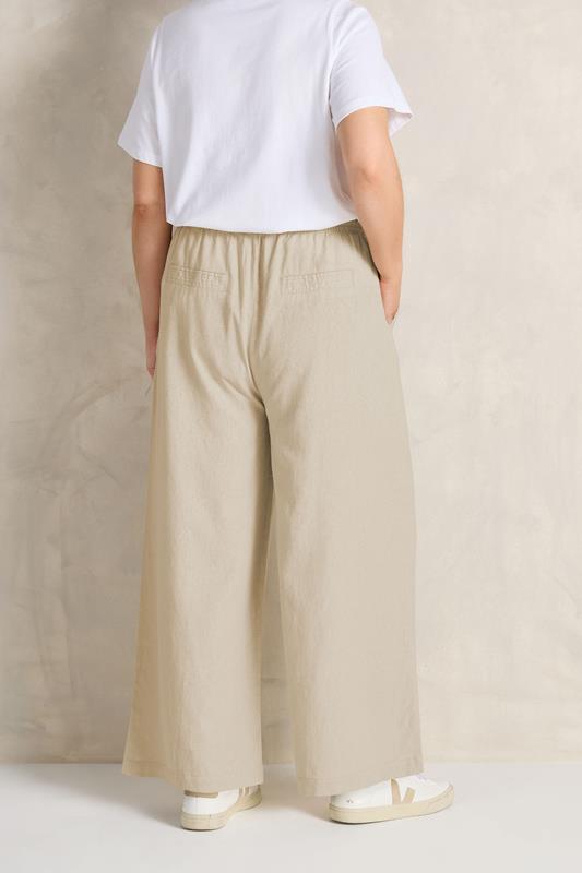EVANS Plus Size Natural Brown Wide Leg Premium Linen Trousers | Evans 2