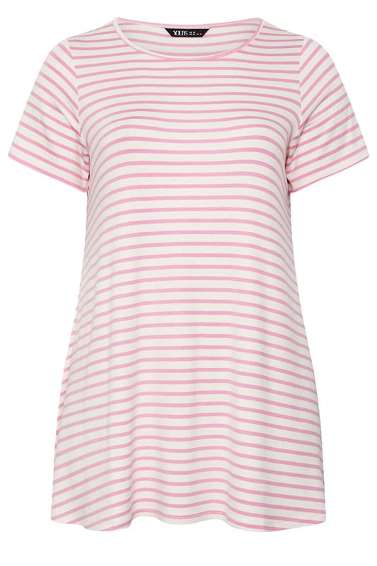 YOURS Plus Size Pink Stripe Swing Crew Neck Top | Yours Clothing 5