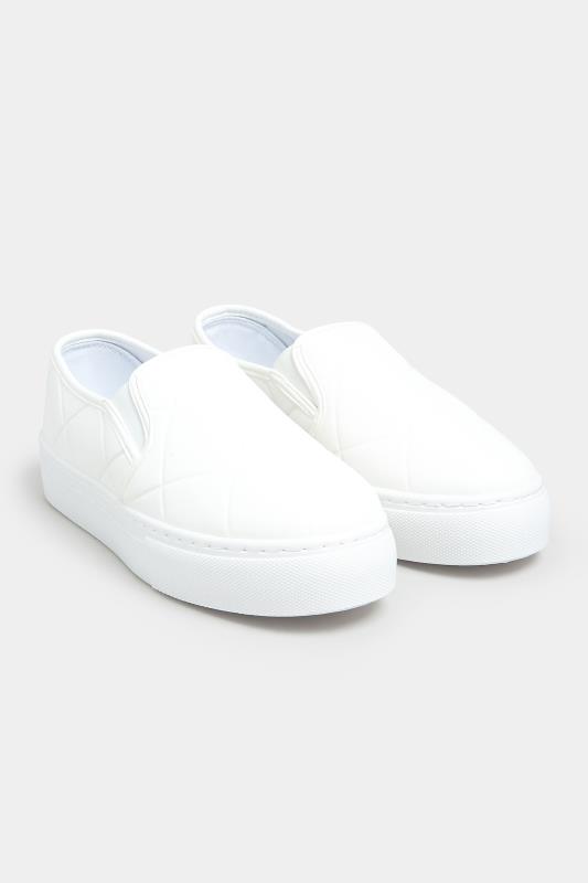 White Quilted Slip-On Trainers In Extra Wide Fit 2