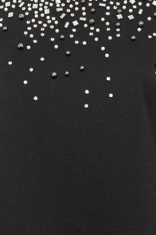 YOURS LUXURY Curve Black Diamante & Pearl Embellished Soft Touch Sweatshirt | Yours Clothing 6