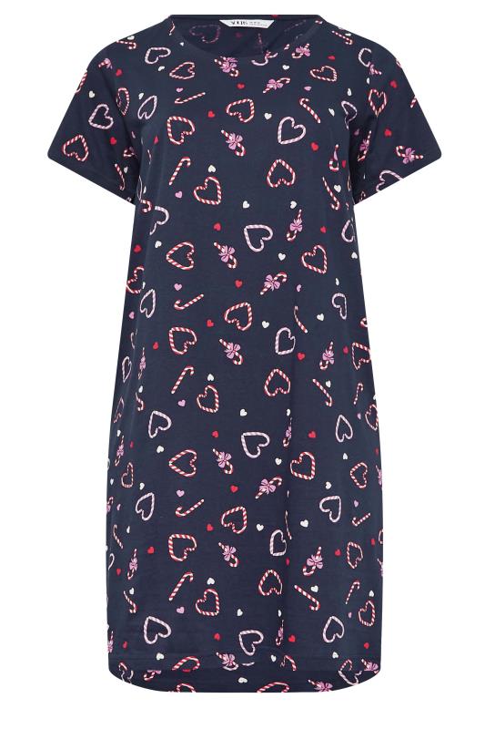 YOURS Plus Size Navy Blue Candy Cane Print Christmas Nightdress | Yours Clothing 6