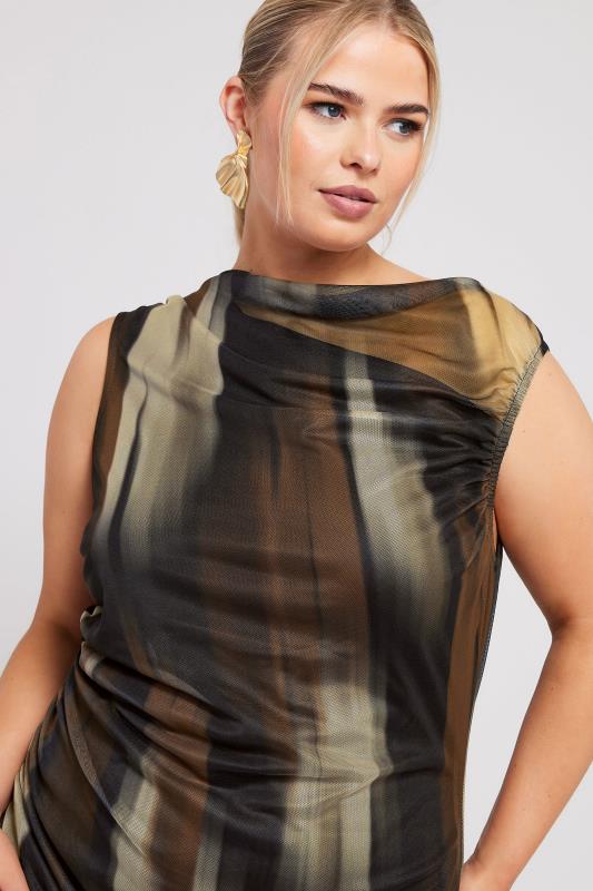 YOURS LONDON Plus Size Brown Abstract Print Slash Neck Dress | Yours Clothing 2
