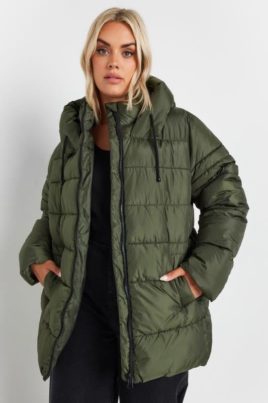 Plus Size  YOURS Curve Green Sporty Puffer Coat