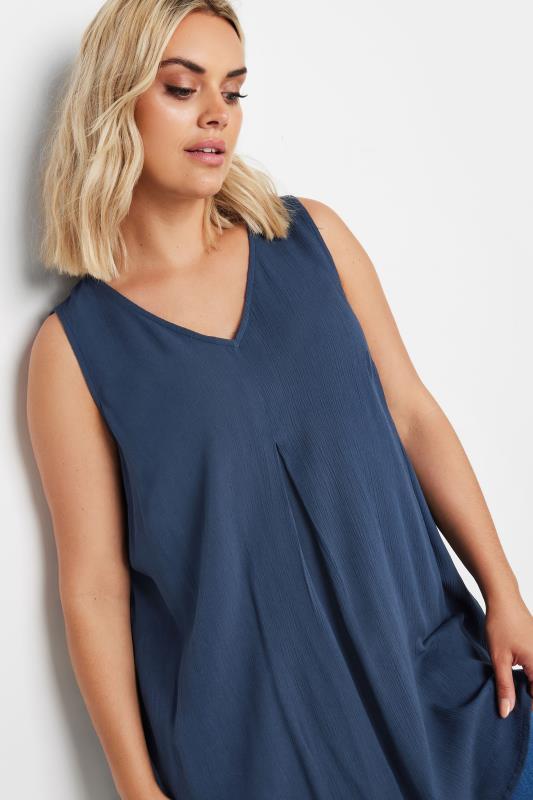 YOURS Plus Size Navy Blue Pleated Vest Top 4