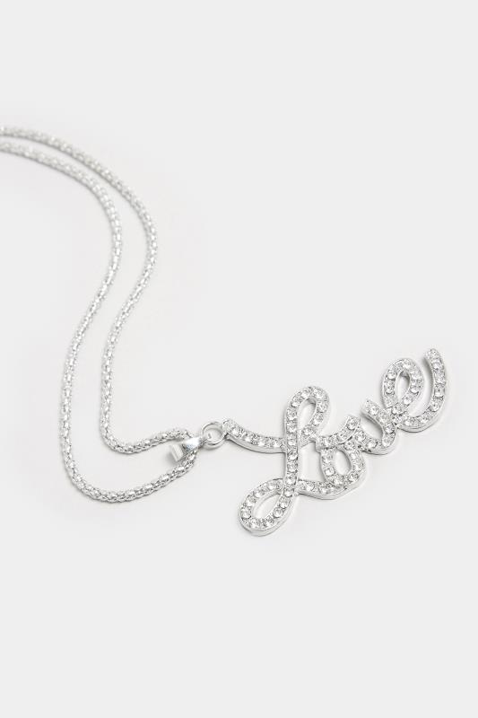 Silver Diamante Love Long Necklace | Yours Clothing 3