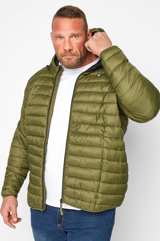 Men's  BLEND Big & Tall Khaki Green Hooded Padded Jacket