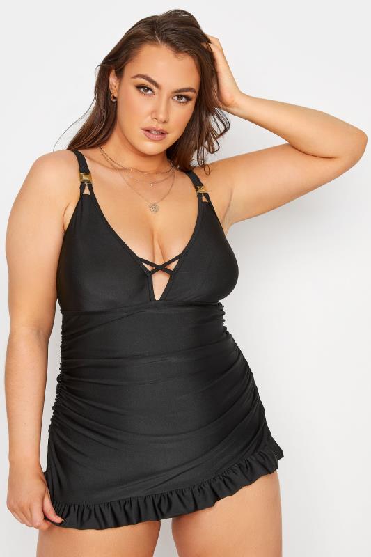 Plus Size  YOURS Curve Black Plunge Bodycon Swim Dress