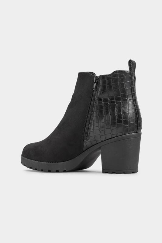 Black Faux Suede Croc Effect Heeled Chelsea Boots In Extra Wide Fit 5