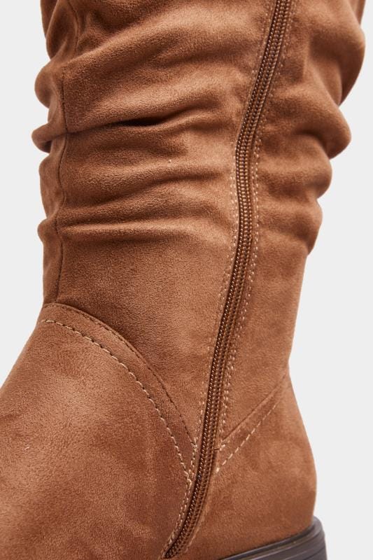Tan Suedette Ruched Knee High Boots In Extra Wide Fit_d88e.jpg
