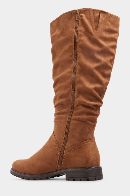 Tan Suedette Ruched Knee High Boots In Extra Wide Fit_ed56.jpg