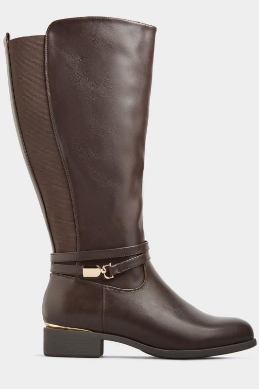 Brown Vegan Faux Leather Wrap Trim Knee High Boots In Extra Wide Fit_81ea.jpg