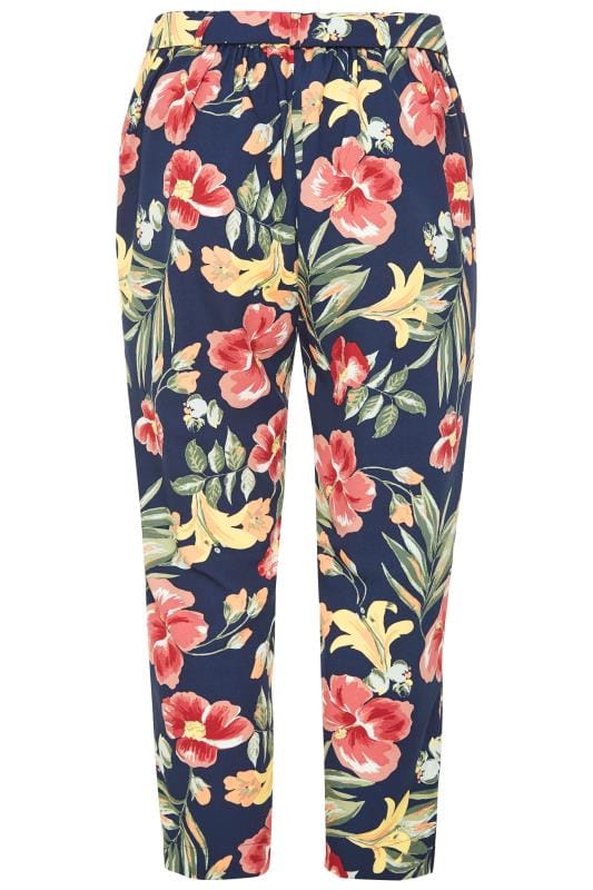 Navy Tropical Floral Tapered Trousers | Yours Clothing