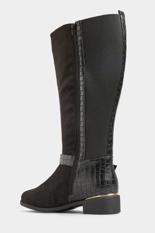 Black Faux Suede Croc Stretch Knee High Boots In Extra Wide Fit_7998.jpg