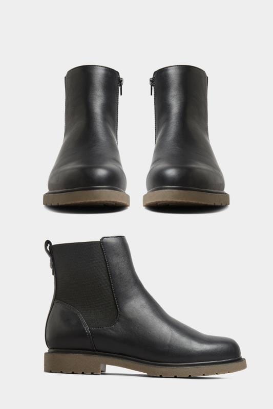Black Vegan Faux Leather Chunky Chelsea Boots In Extra Wide EEE Fit 2