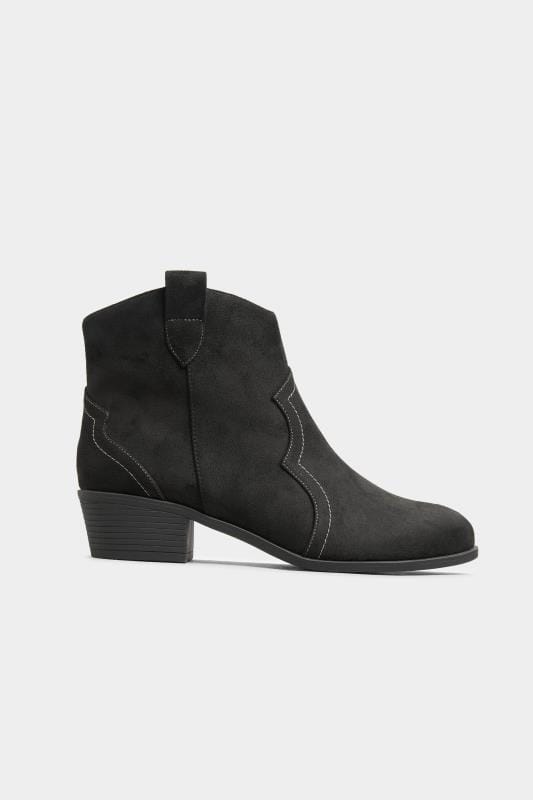 Black Vegan Faux Suede Western Ankle Boots In Extra Wide EEE Fit 3