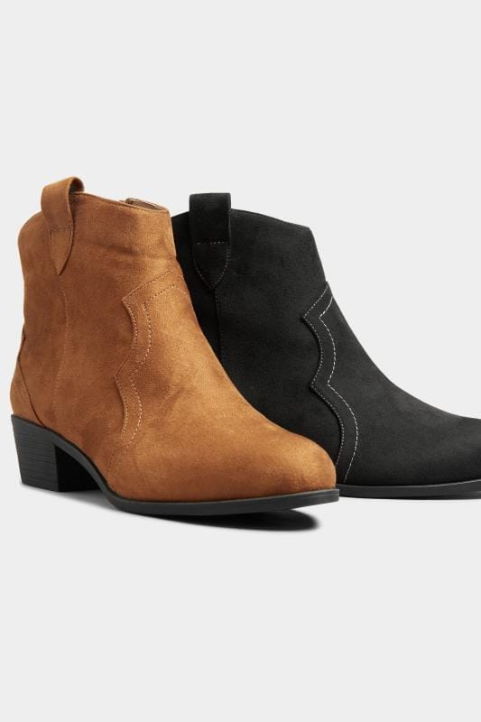 Black Vegan Faux Suede Western Ankle Boots In Extra Wide EEE Fit 6