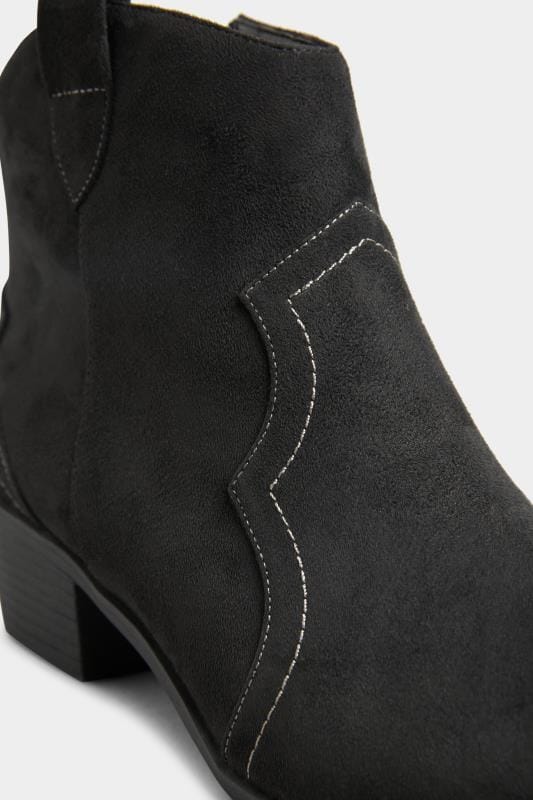 Black Vegan Suede Western Ankle Boots In Extra Wide Fit | Yours Clothing 5