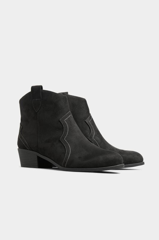 Wide Fit Boots Black Vegan Faux Suede Western Ankle Boots In Extra Wide Fit