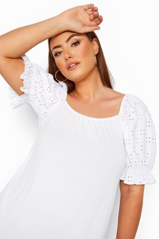 Limited Collection White Broderie Anglaise Puff Sleeve Top Yours Clothing