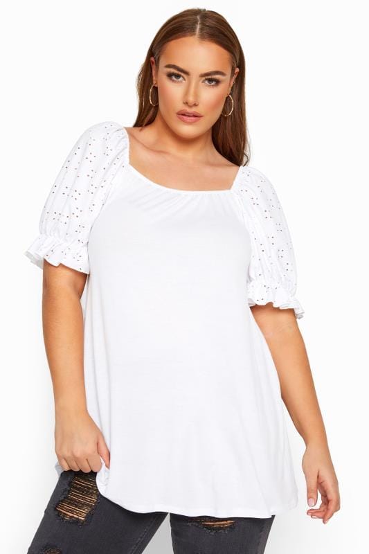 white broderie anglaise top plus size