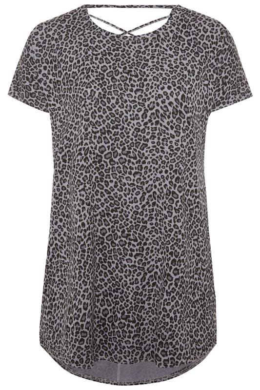 ACTIVE Grey Leopard Print Top | Yours Clothing