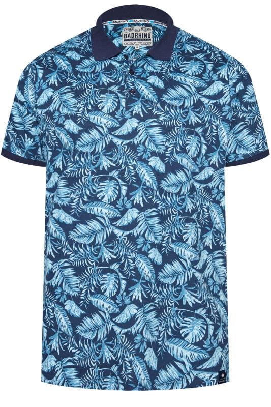 BadRhino Blue Tropical Print Polo Shirt| Sizes Medium - 8XL | BadRhino