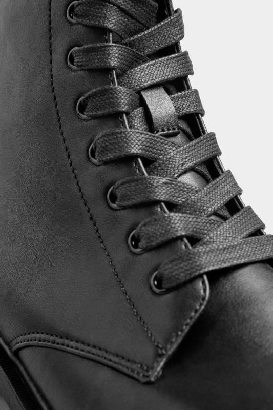 Black Vegan Faux Leather Lace Up Ankle Boots In Extra Wide EEE Fit 5
