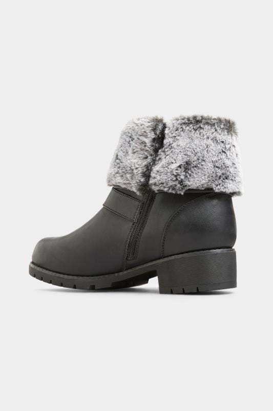 Black Faux Fur Cuff Ankle Boots In Extra Wide Fit_5ca2.jpg