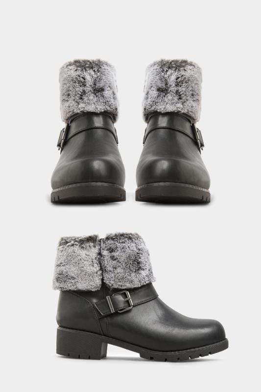 Black Faux Fur Cuff Ankle Boots In Extra Wide Fit_7a85.jpg