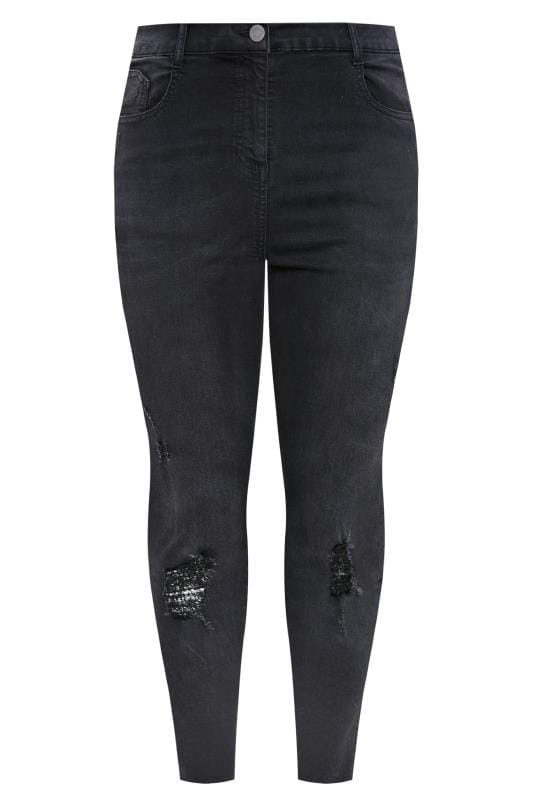 Black Washed Skinny Stretch Ripped AVA Jeans | Yours Clothing 5