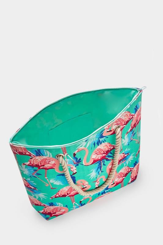 Aqua Flamingo Print Beach Bag | One Size | Yours Clothing 6