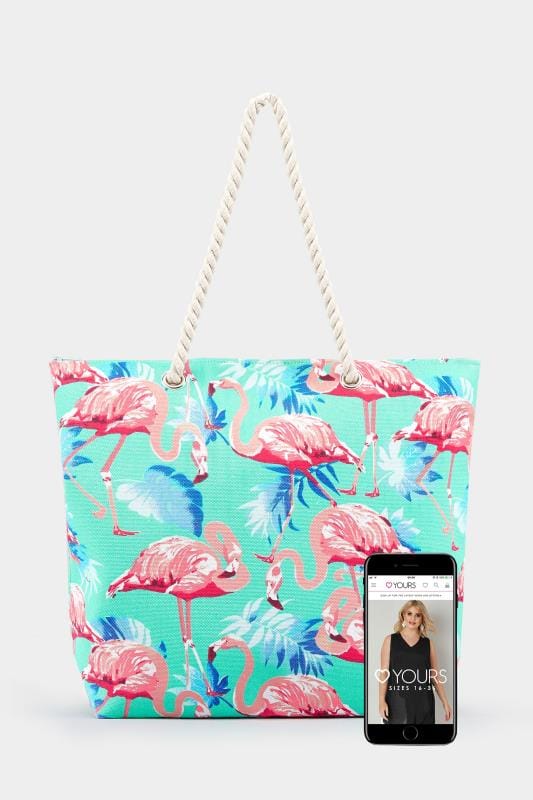 Aqua Flamingo Print Beach Bag | One Size | Yours Clothing 7