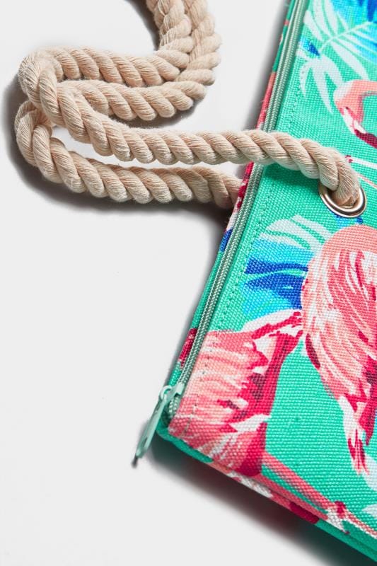 Aqua Flamingo Print Beach Bag | One Size | Yours Clothing 4