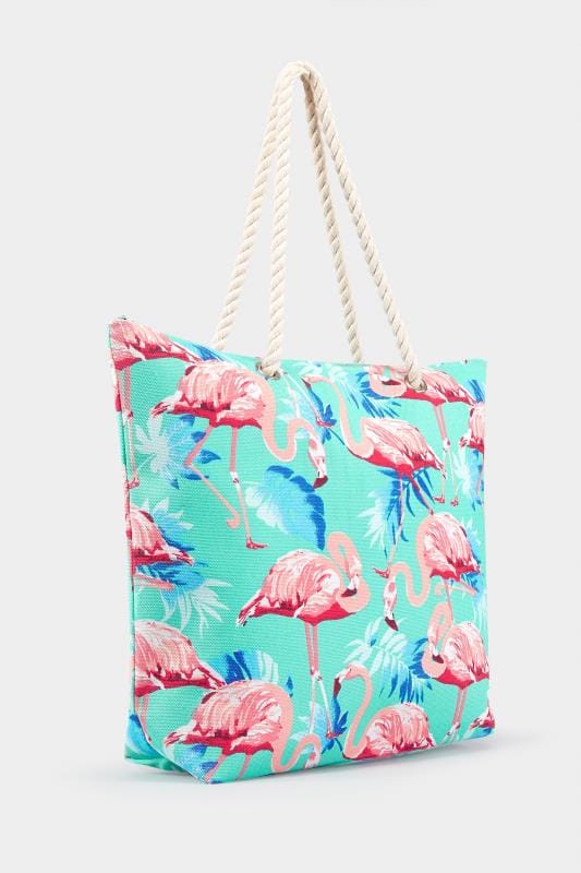 Aqua Flamingo Print Beach Bag | One Size | Yours Clothing 3