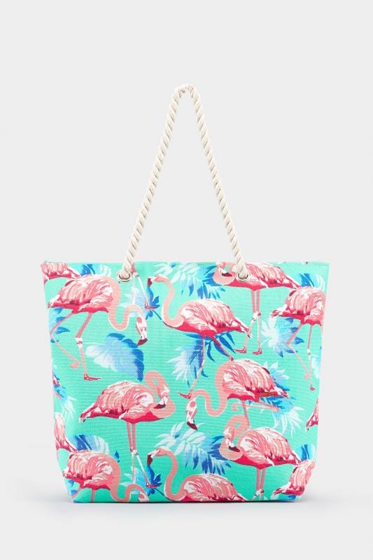 Aqua Flamingo Print Beach Bag | One Size | Yours Clothing 2