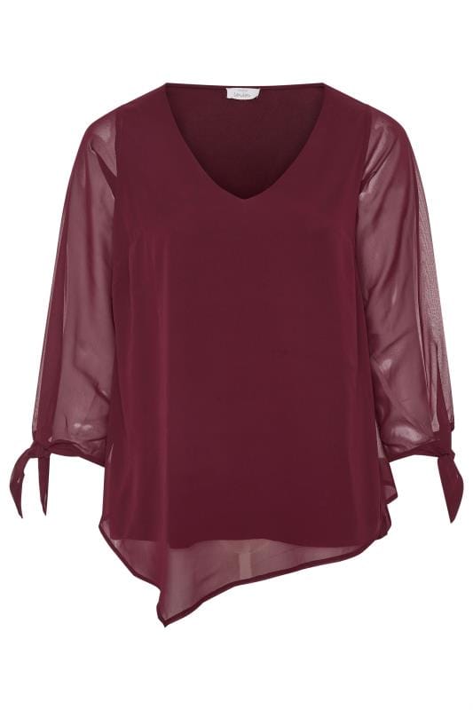 YOURS LONDON Wine Red Chiffon Tie Sleeve Blouse | Yours Clothing