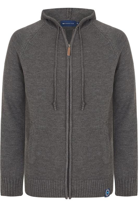 BadRhino Grey Knitted Zip Through Hoodie, Extra Large Sizes M, L, XL ...