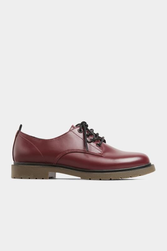 Burgundy Red Vegan Leather Lace Up Brogues In Extra Wide Fit | Yours Clothing 3