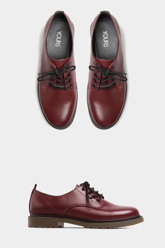 Burgundy Red Vegan Leather Lace Up Brogues In Extra Wide Fit | Yours Clothing 2