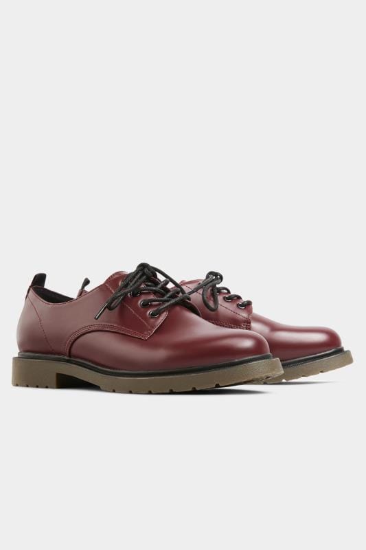 Wide Fit Flat Shoes Yours Burgundy Red Vegan Leather Lace Up Brogues In Extra Wide EEE Fit