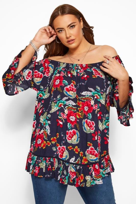 Yours Clothing Womens Floral Gypsy Bardot Top