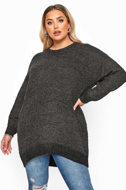 Charcoal Grey Marl Chunky Knitted Jumper | Yours Clothing