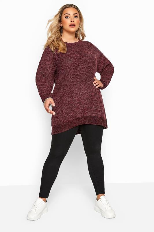 Burgundy Marl Chunky Knitted Jumper | Yours Clothing
