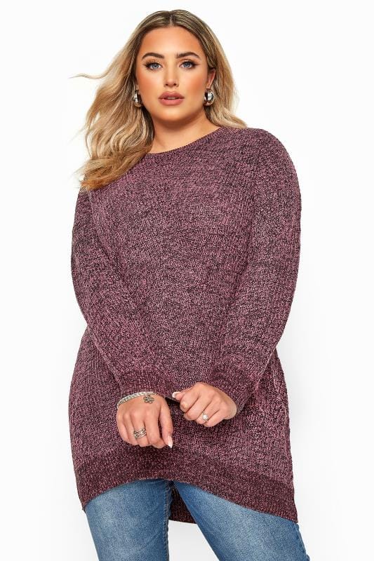 Rose Pink Marl Chunky Knitted Jumper | Yours Clothing