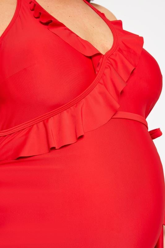 BUMP IT UP MATERNITY Curve Red Belted Halterneck Swimsuit 4