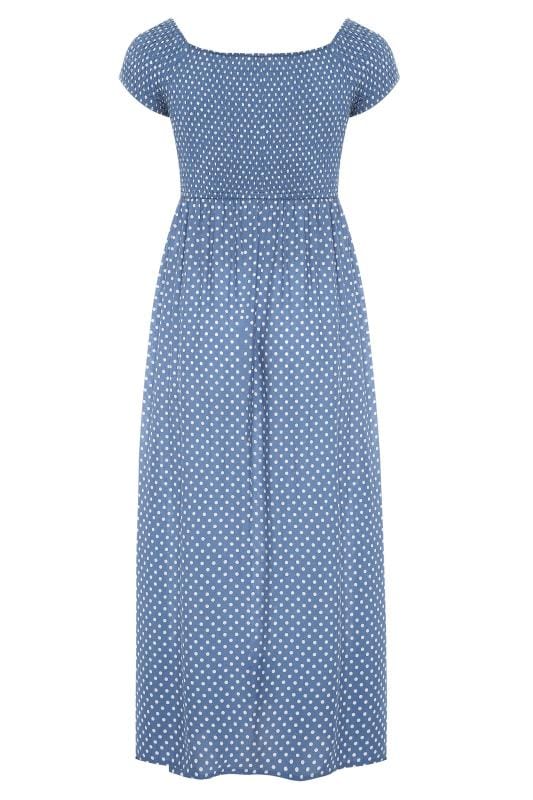 BUMP IT UP MATERNITY Blue Polka Dot Shirred Maxi Dress | Yours Clothing