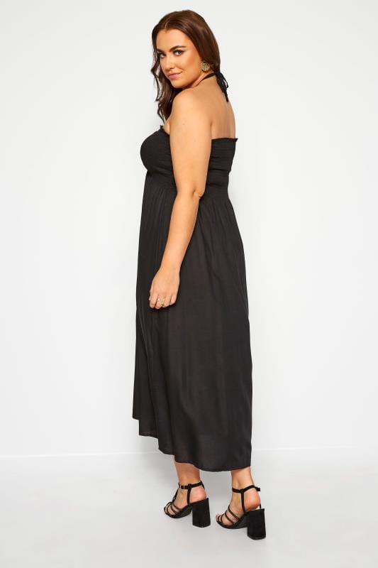 Black Shirred Halterneck Midi Dress | Yours Clothing