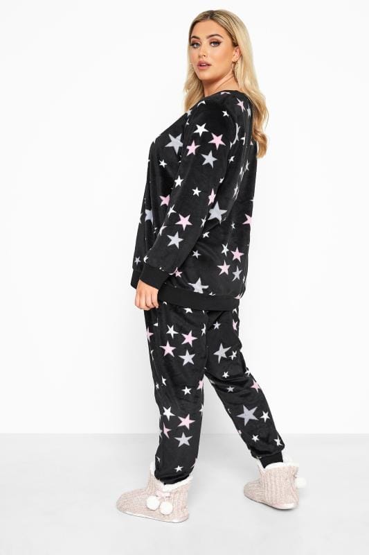 Black Star Fleece Lounge Set | Yours 