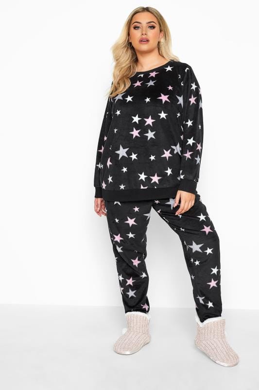 Black Star Fleece Lounge Set | Yours 